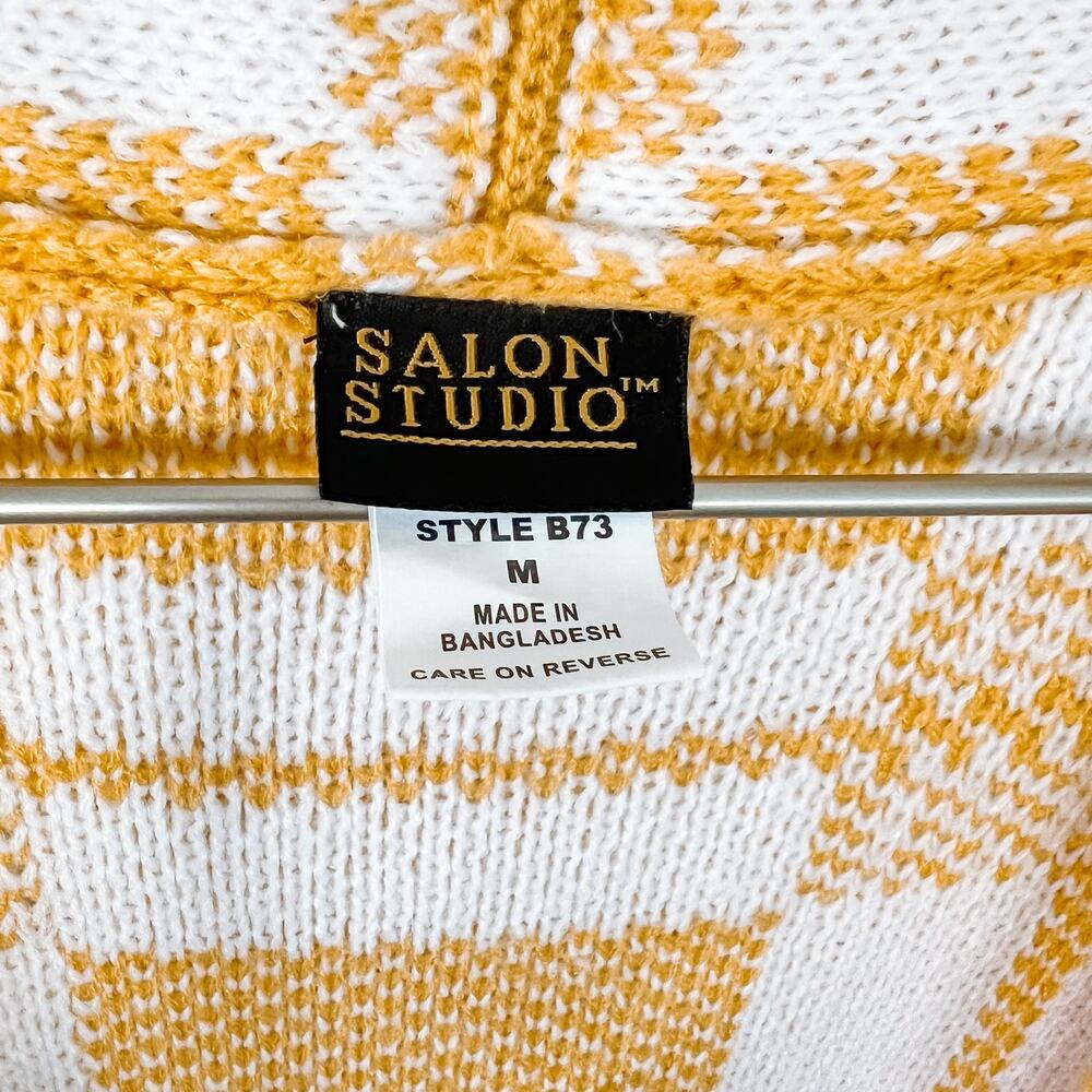 Salon Studio Yellow White Plaid Longline Cardigan Medium Cozy Open Front - Picture 3 of 6